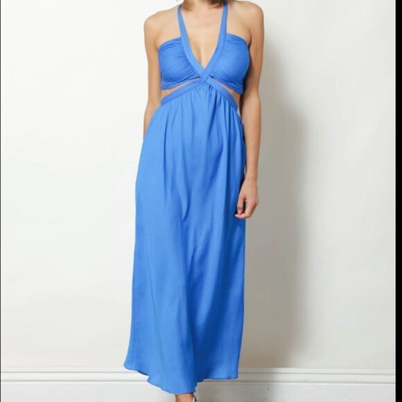 Line & Dot Blue Tie Back KARA Midi Dress - Picture 1 of 9